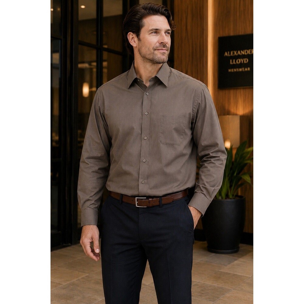 Alexander Lloyd Menswear Tall 18-1/2 35/36 Gray Cotton Blend Button-Down Shirt